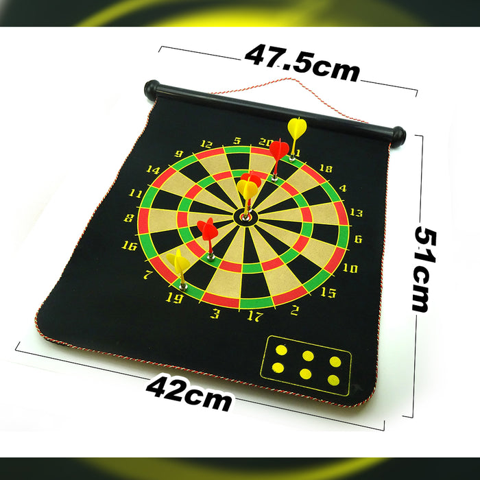 17" Magnetic Rollup Dart Board 6 Darts Large Double Side Dartboard Game