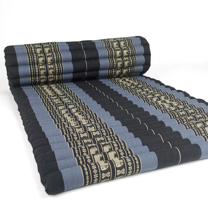 Thai Elephant Blue Jumbo Size 100% Kapok Thai Roll Up Mat Fold Out Mattress Cushion Day Bed