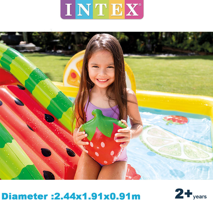 INTEX Fruity Inflatable Kids Pool Fruit Play Center Sprinklers 6Balls With Slide