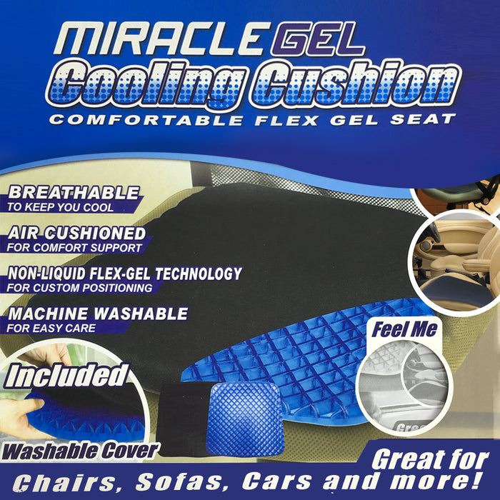 Whole Gel Seat Cooling Cushion Non-Slip Breathable Soft Pad & Washable Cover