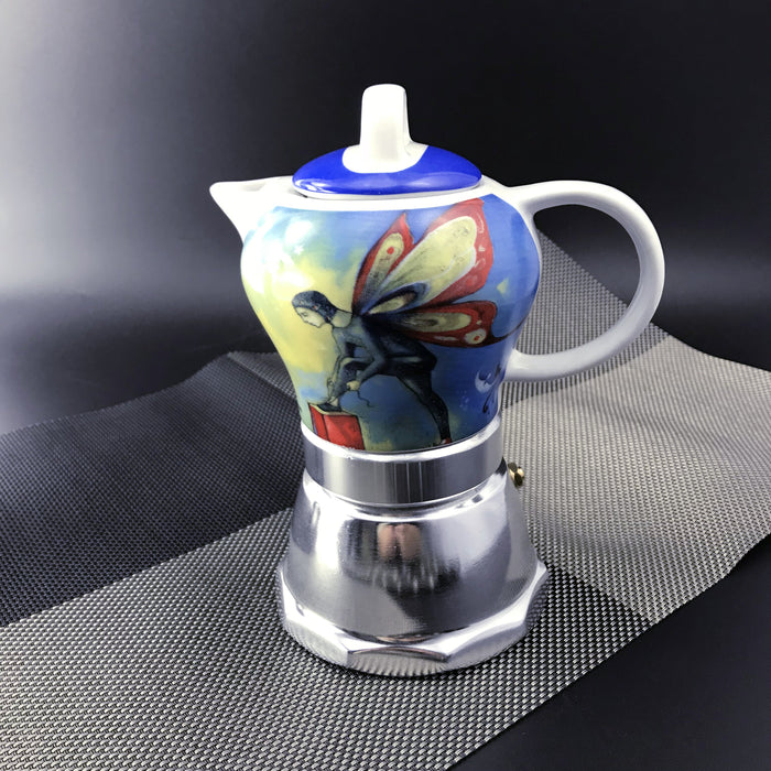 Vintage Fairy Porcelain Ceramic Italian Stove Top Espresso Coffee Maker 3-4Cups 200ml