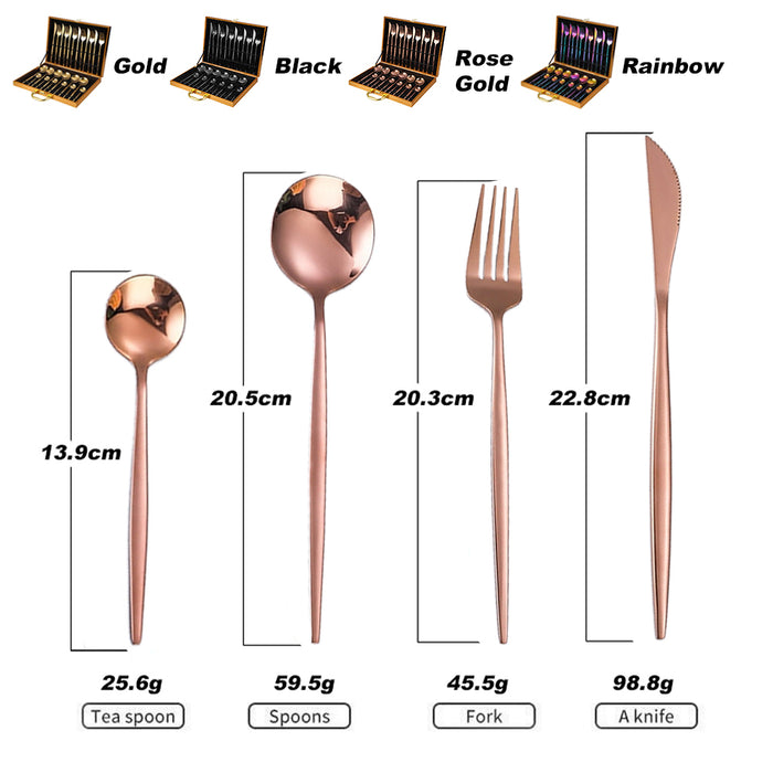 24 Piece Flatware Cutlery Set 410 Stainless Steel Knife Fork Spoon Tea Spoon Gold Black Rose Gold Rainbow