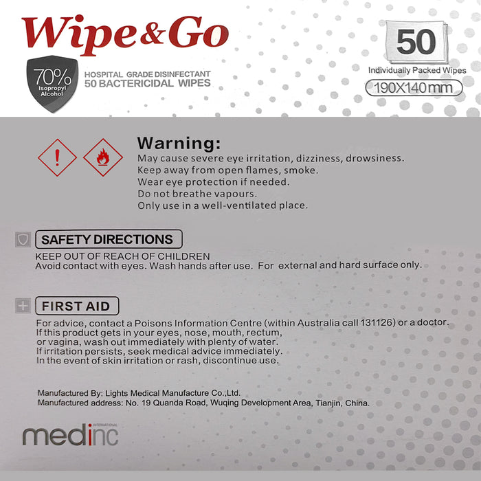 70% IPA Alcohol Wipes Wipe & Go 50~250pc (19x14cm) Hospital Grade Surface Bulk