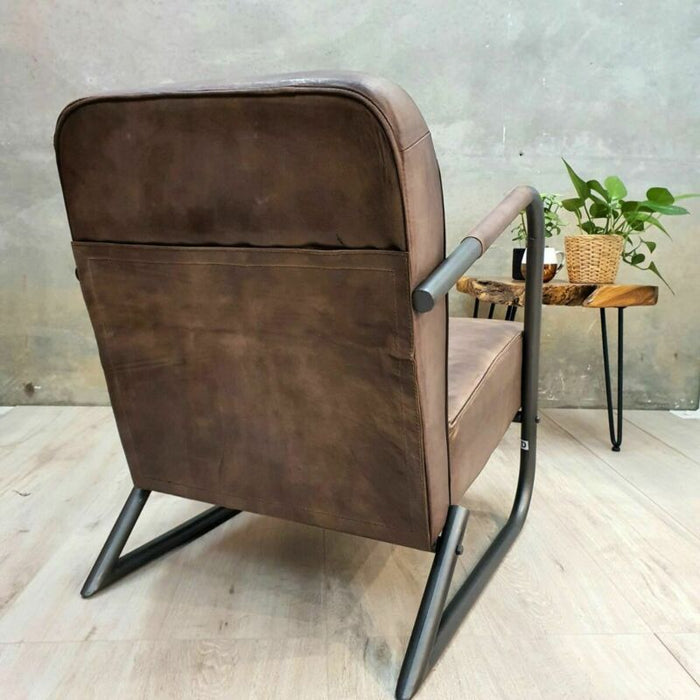 [MANGO TREES] "Duke" Leather Armchair Light Brown With Space Grey Steel Frame