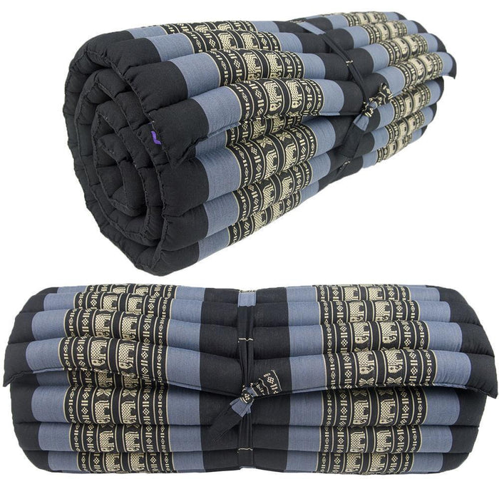 Thai Elephant Blue Jumbo Size 100% Kapok Thai Roll Up Mat Fold Out Mattress Cushion Day Bed