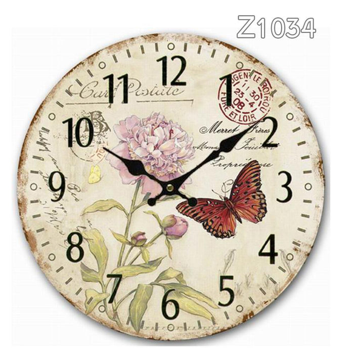 Z1034 34cm Rustic Vintage Wall Clock Coloured Stylish Design Art Sculpture MDF Boards