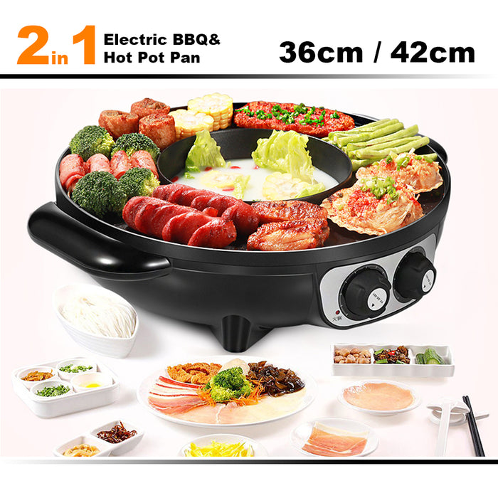 2 In 1 Electric Non-Stick BBQ Plate Hot Pot Pan Shabu Grill Barbecue