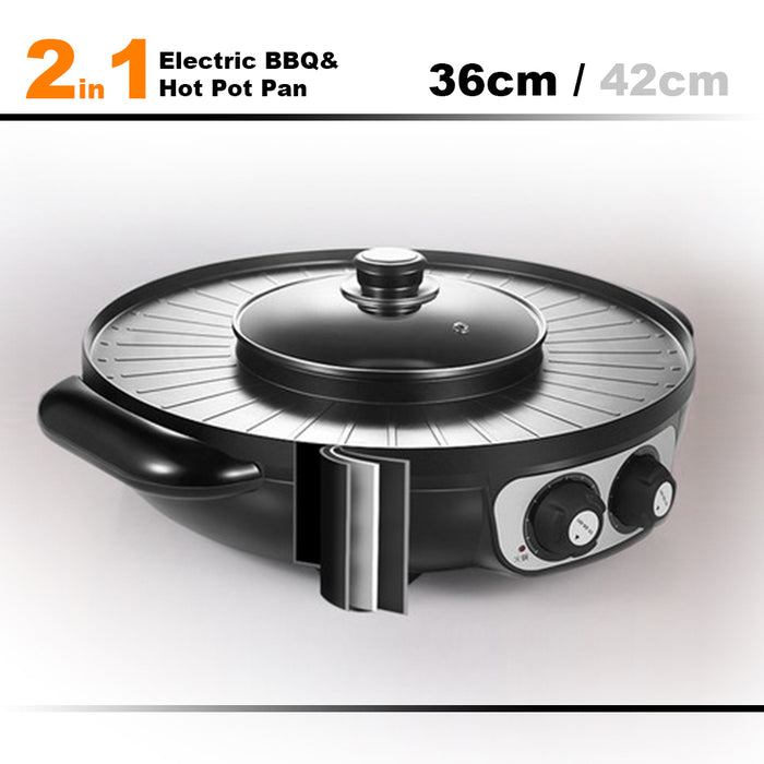 2 In 1 Electric Non-Stick BBQ Plate Hot Pot Pan Shabu Grill Barbecue