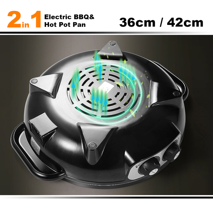 2 In 1 Electric Non-Stick BBQ Plate Hot Pot Pan Shabu Grill Barbecue