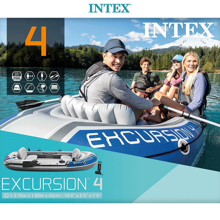 Intex Excursion 4 Person Inflatable Boat Kayak Set Raft River Lake 2Oars Pump