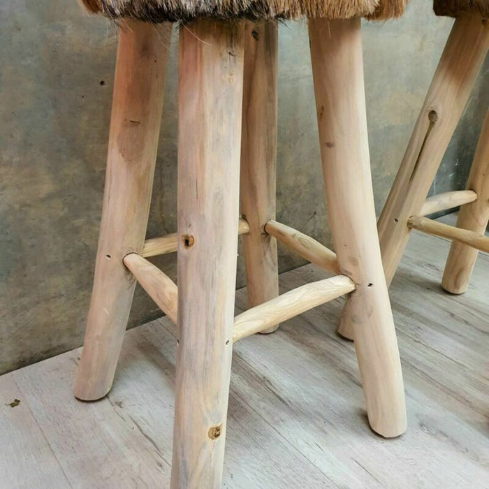 [Mango Trees] "Thompson" Goat Leather Bar Stool Solid Teak Wood Legs (Pair)