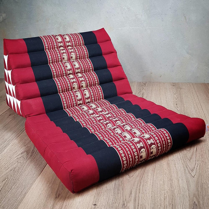 Thai Red Elephant Triangle Pillow 1 Fold Mattress Cushion Day Bed 100% Kapok Fibre Jumbo Blue