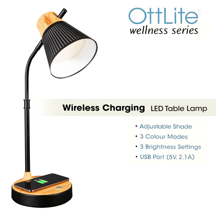 Ottlite Wellness Series 3 Color LED Table / Desk Lamp With Wireless Charging