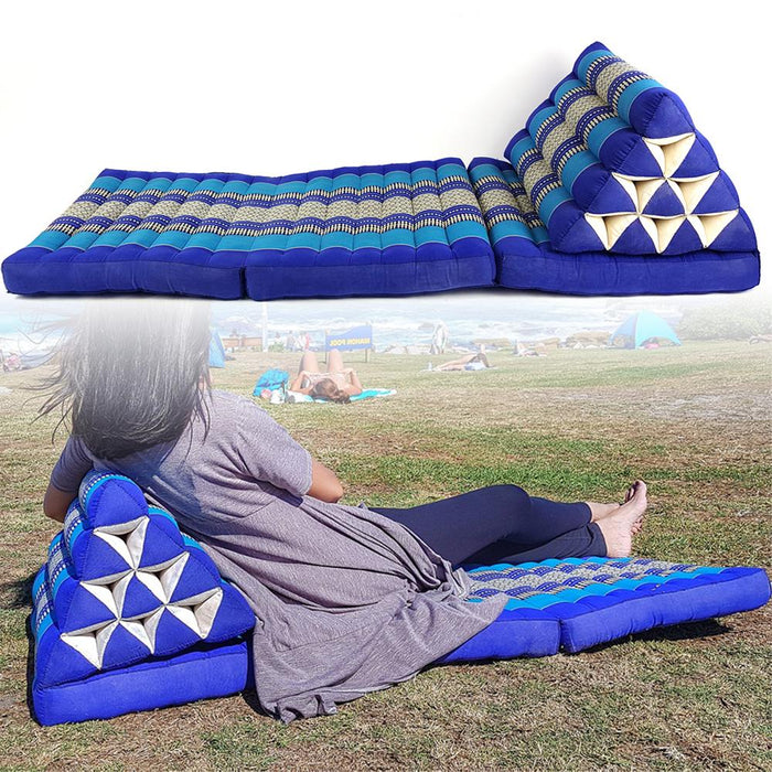 Blue Large Thai Triangle Pillow 3 Fold Outdoor Mattress Cushion Day Bed 3Folds