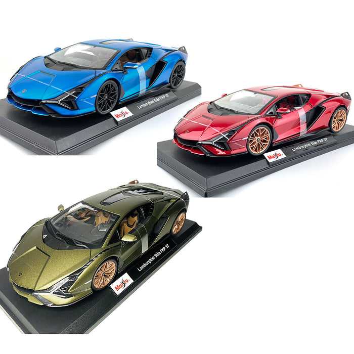 Maisto 1:18 Lamborghini Sian FKP37 Diecast Car Model Special Edition Blue & Red