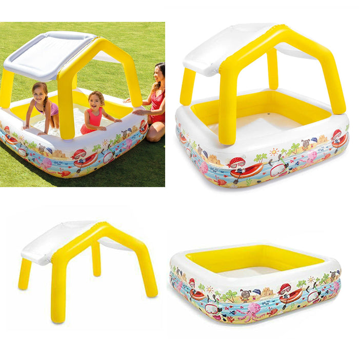 Intex Yellow Kids Inflatable Pool With A Canopy For The Garden Beach & Sun Shade