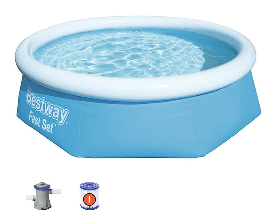 BESTWAY H2OGO 8ft Fast Set Inflatable Swimming Pool With Filter Pump Portable