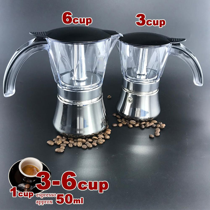 Black 3-6Cups Stainless Steel Stove Top Espresso Italian Coffee Maker BPA Free