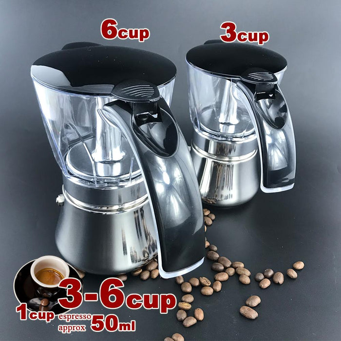Black 3-6Cups Stainless Steel Stove Top Espresso Italian Coffee Maker BPA Free