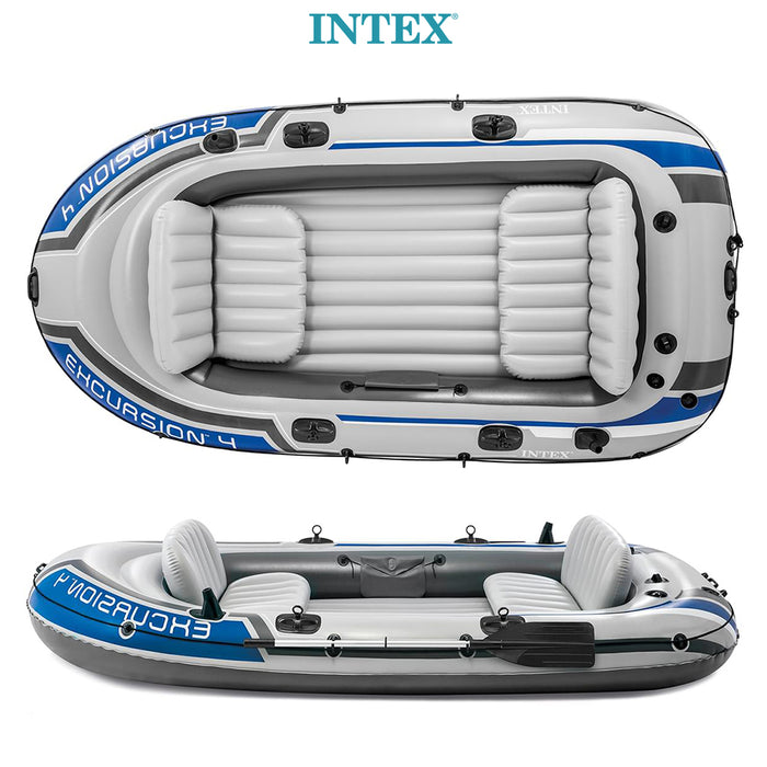 Intex Excursion 4 Person Inflatable Boat Kayak Set Raft River Lake 2Oars Pump