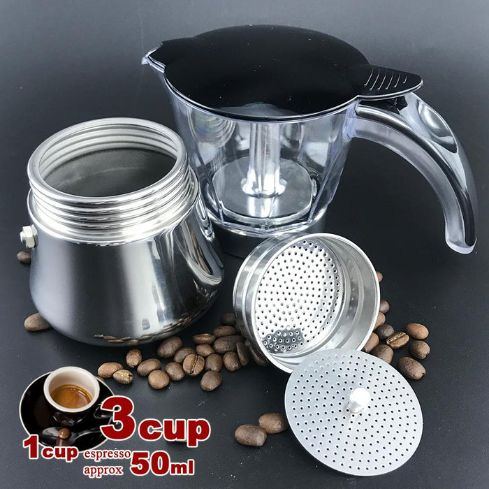 Black 3-6Cups Stainless Steel Stove Top Espresso Italian Coffee Maker BPA Free