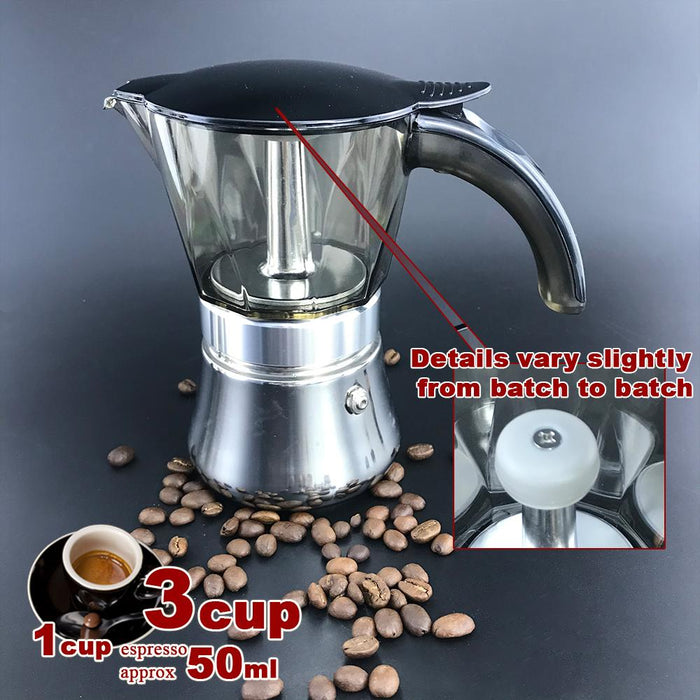 Black+Brown 3 Cups  Stainless Steel Stove Top Espresso Italian Coffee Maker BPA Free