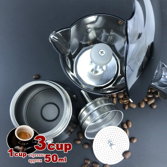 Black 3-6Cups Stainless Steel Stove Top Espresso Italian Coffee Maker BPA Free