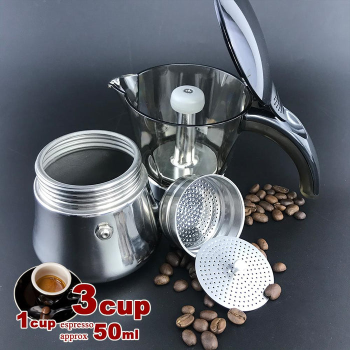 Black+Brown 3 Cups  Stainless Steel Stove Top Espresso Italian Coffee Maker BPA Free