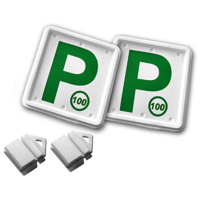 2 Pcs Clip It On Plate With 2 P/L Licence Plate Set (Green P/ Green P 100 / Red P / Red P 90 / L / L90)