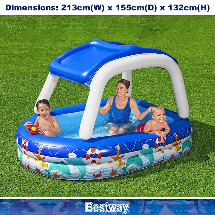 BESTWAY Inflatable Sun Shade Pool Kids With A Removable Shade Sealife