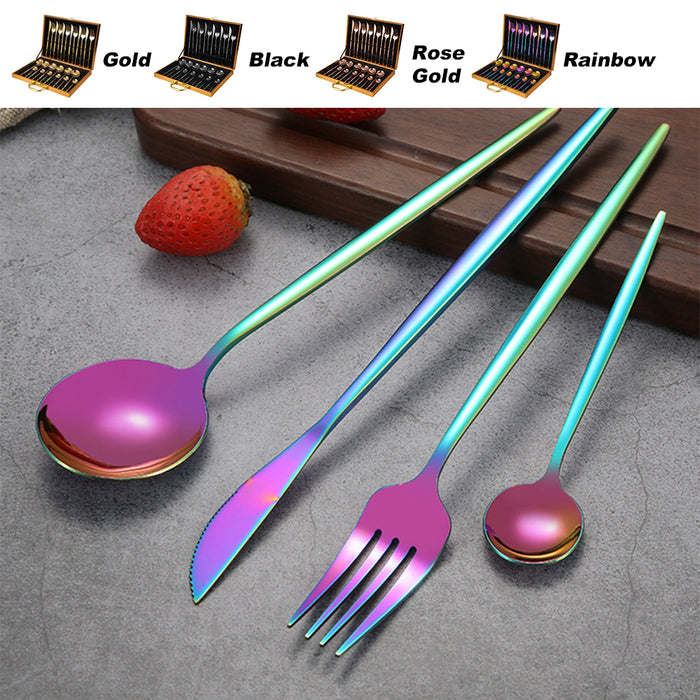 24 Piece Flatware Cutlery Set 410 Stainless Steel Knife Fork Spoon Tea Spoon Gold Black Rose Gold Rainbow