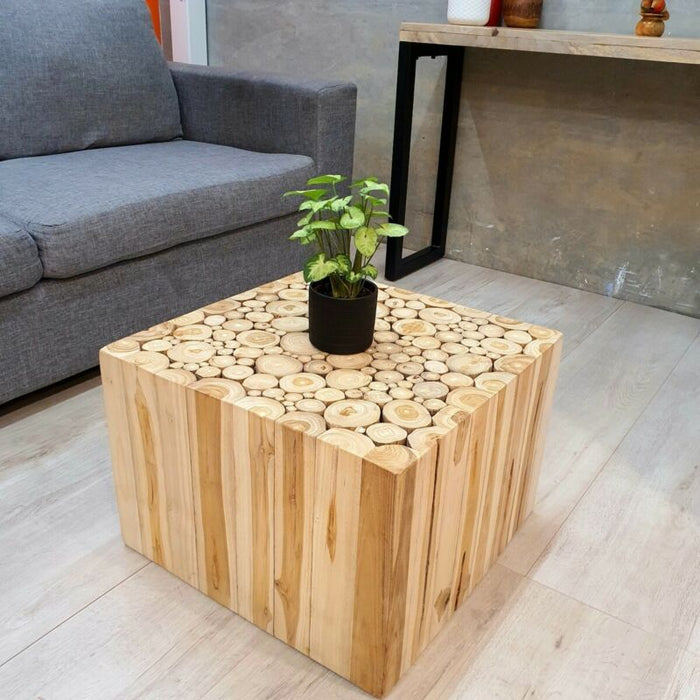 [MANGO TREES] "Tree Stack" Coffee Table 50x50x35 cm Solid Teak Wood