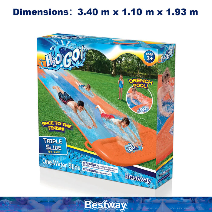 Bastway H2OGO Triple Water Slide 5.49m  Length With 3 Body Boards Kids Pool