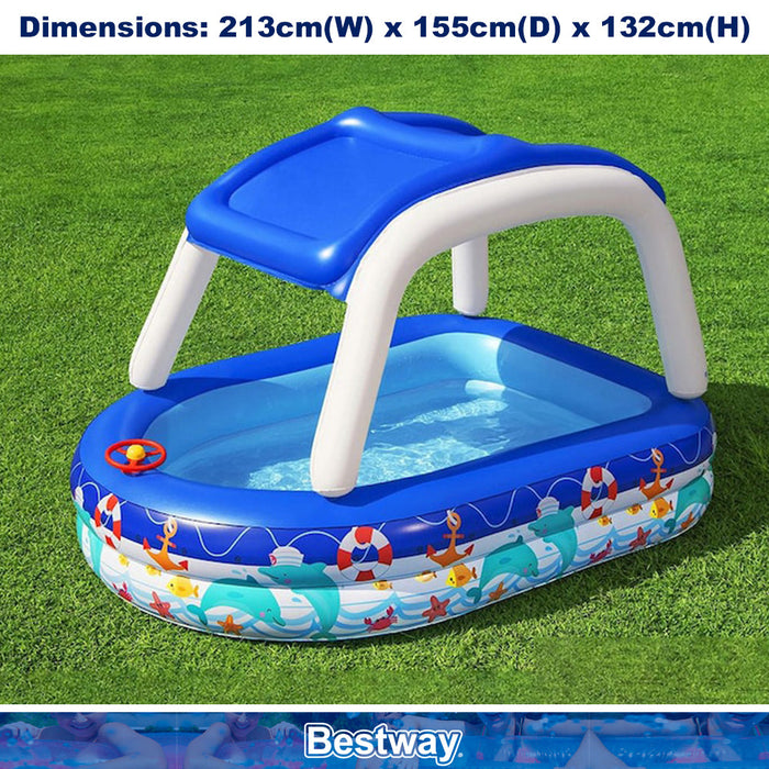 BESTWAY Inflatable Sun Shade Pool Kids With A Removable Shade Sealife