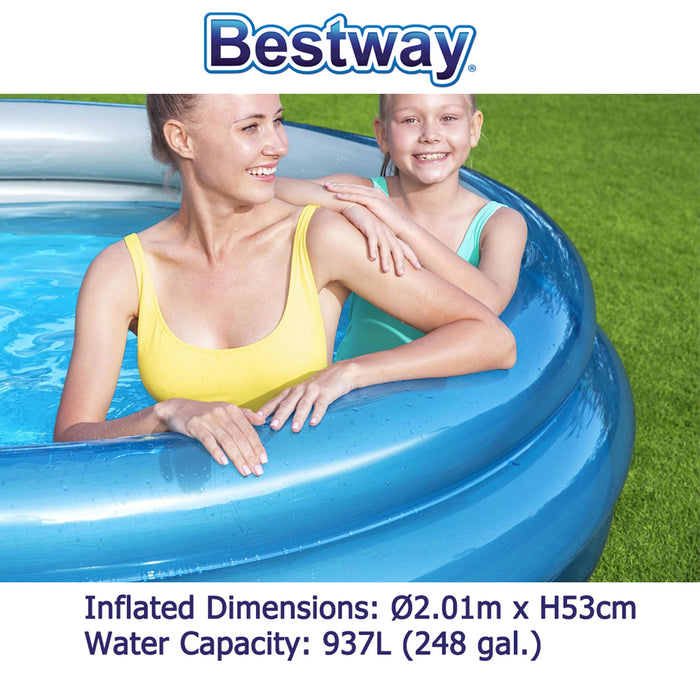 Bestway 3-Ring Round Kids Inflatable Pool Big Metallic Blue 2.01m x 53cm