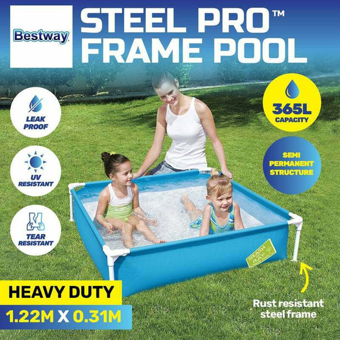Bestway Mini Frame Square Pool Blue Fun Toy Garden Outdoor 2Y+ 1.22m Kids