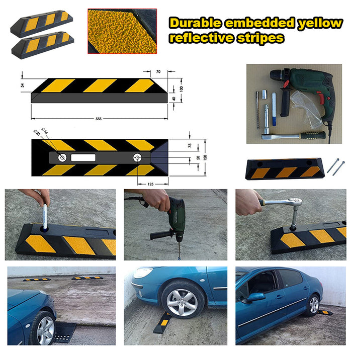 Rubber Wheel Stops Parking Guide Wheel Driveway Stopper 550mm Parking Blocks