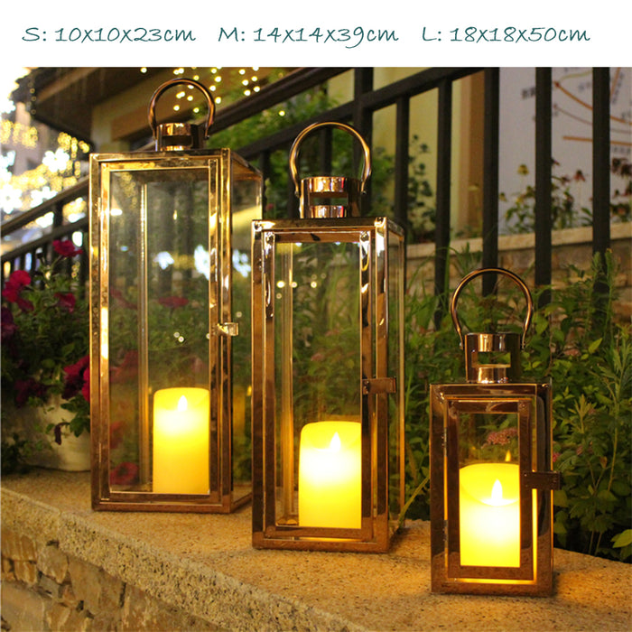 Stainless Steel Glass Lantern Candle Holder 3Color 3pcs Set Wedding Decoration