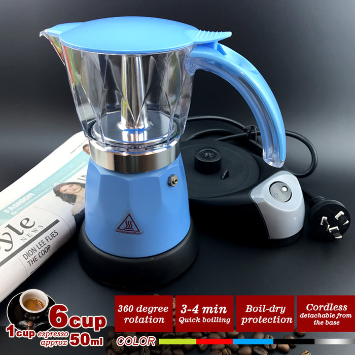Electric Moka Coffee Maker Espresso Machine Italian Classic 6 Cups Auto Power