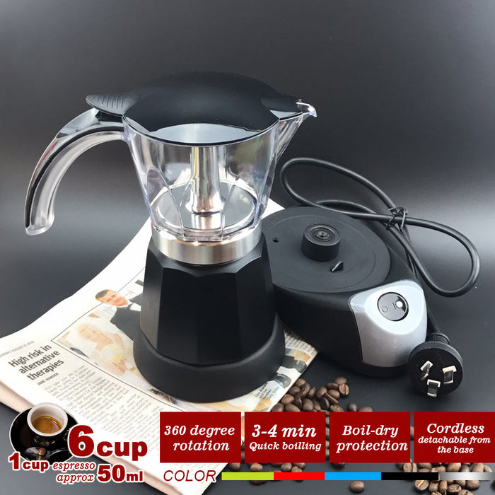 Electric Moka Coffee Maker Espresso Machine Italian Classic 6 Cups Auto Power