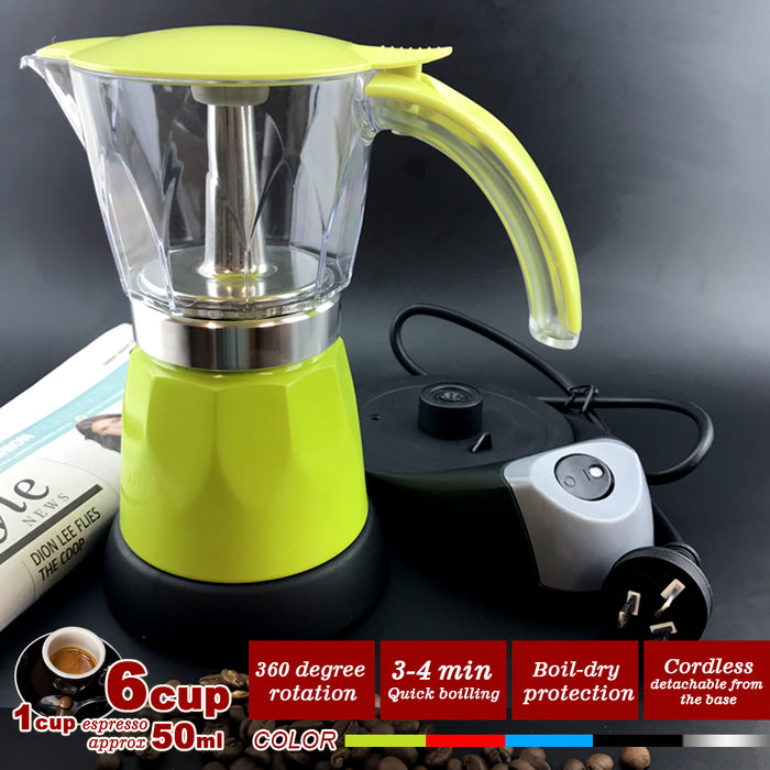 Electric Moka Coffee Maker Espresso Machine Italian Classic 6 Cups Auto Power