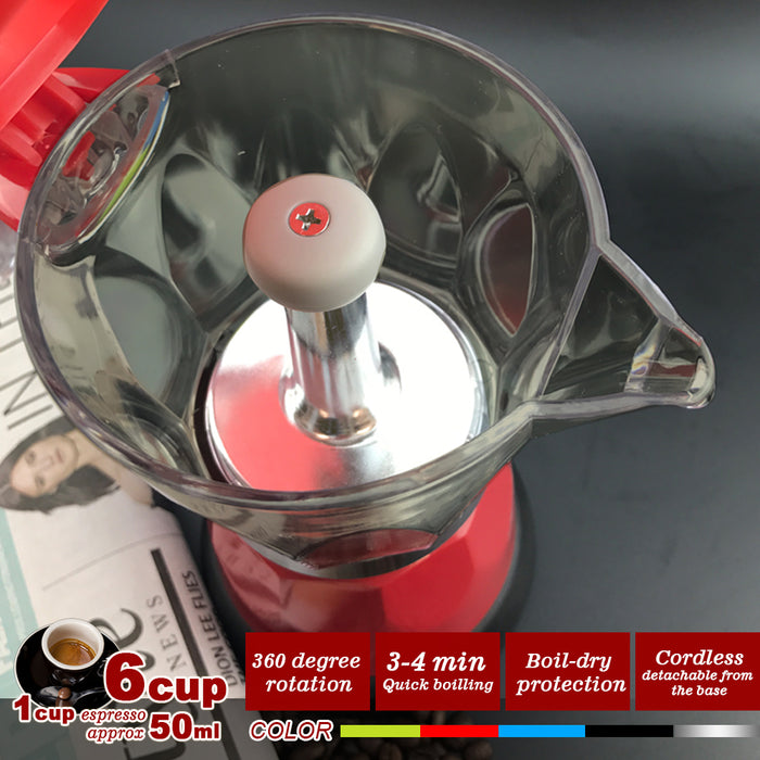 Electric Moka Coffee Maker Espresso Machine Italian Classic 6 Cups Auto Power