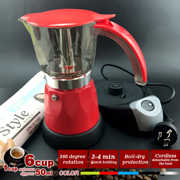 Electric Moka Coffee Maker Espresso Machine Italian Classic 6 Cups Auto Power