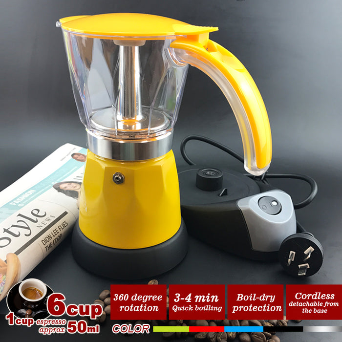 Electric Moka Coffee Maker Espresso Machine Italian Classic 6 Cups Auto Power