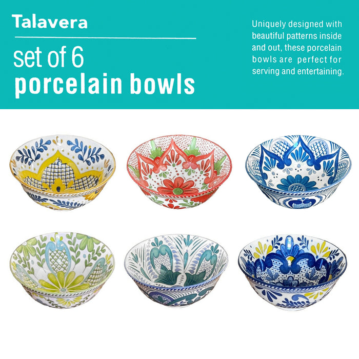Talavera Set Of 6 Porcelain Bowls Kitchen Serving Bowls 680 ml / 23 oz / 15.24cm