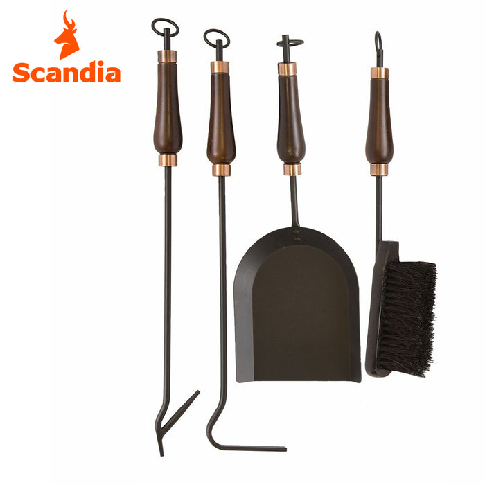 Scandia DELUXE 5 Piece Fireplace Tool Set Fire Place Shovel Brush Poker + Stand