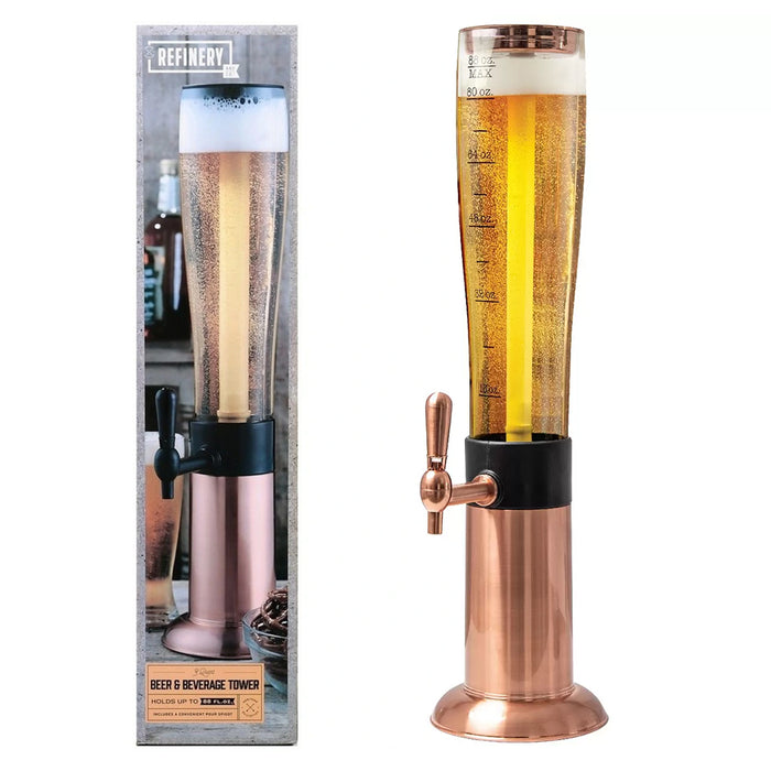 Refinery Beer Tower 2.6L With Tap Ice Drink Dispenser Beverage Bar Tube Copper