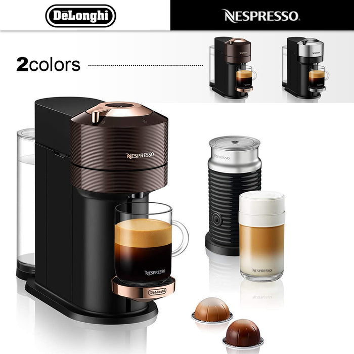 Delonghi Nespresso Vertuo Next Deluxe Coffee Machine With Aeroccino Gold / Silve