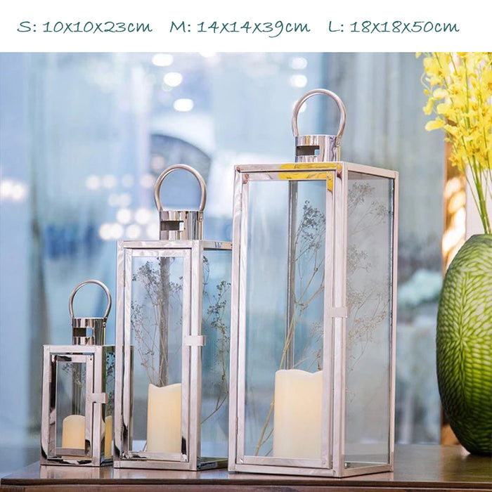 Stainless Steel Glass Lantern Candle Holder 3Color 3pcs Set Wedding Decoration