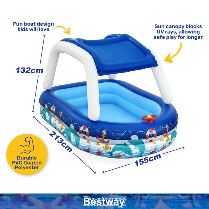 Bestway Inflatable Sun Shade Pool Kids With A Removable Shade Sealife